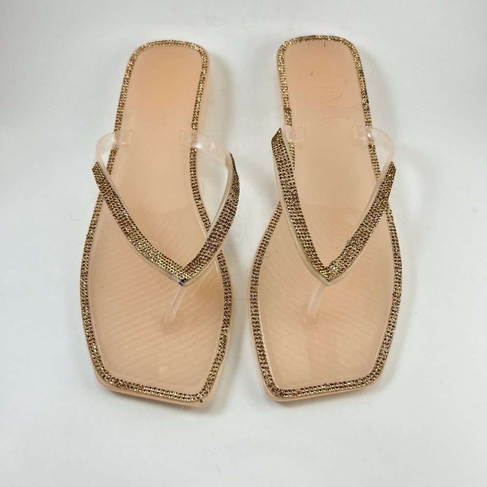 Wocleily Sandals Rhinestone Crystal Flat Sandals Size 9